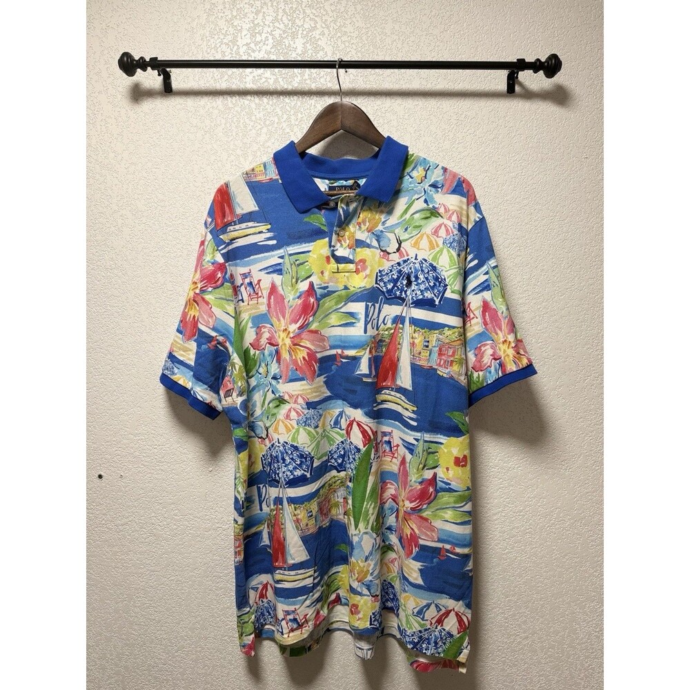 Polo Ralph Lauren XXL Classic Fit Nautical Beach All Over Print Polo Shirt